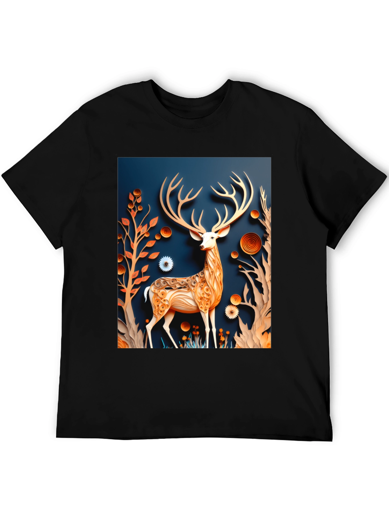Stylish Deer Graphic Black T-Shirt