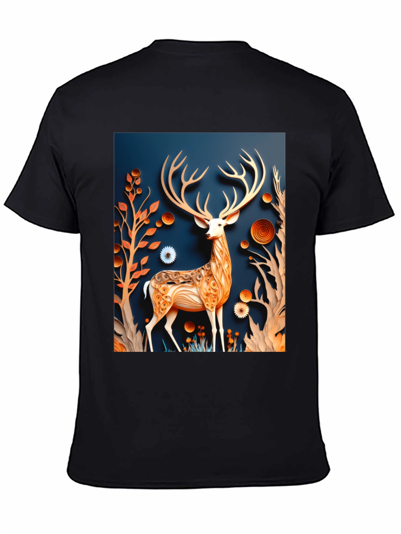 Stylish Deer Graphic Black T-Shirt