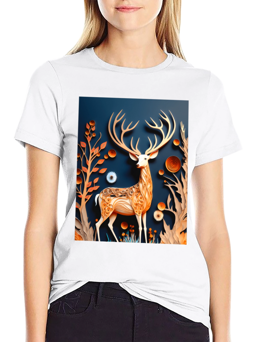 Stylish Deer Graphic Black T-Shirt