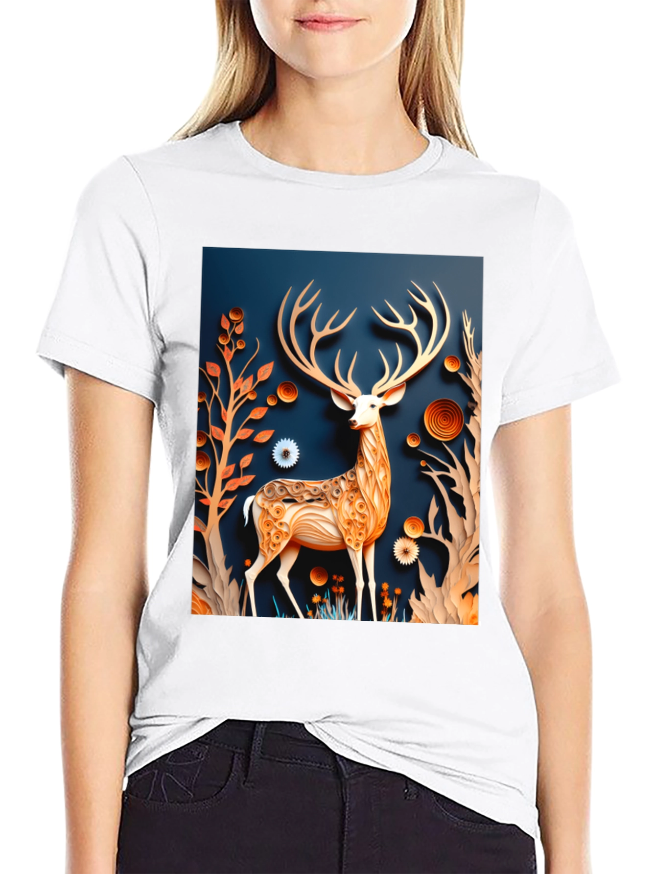 Stylish Deer Graphic Black T-Shirt
