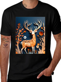 Stylish Deer Graphic Black T-Shirt