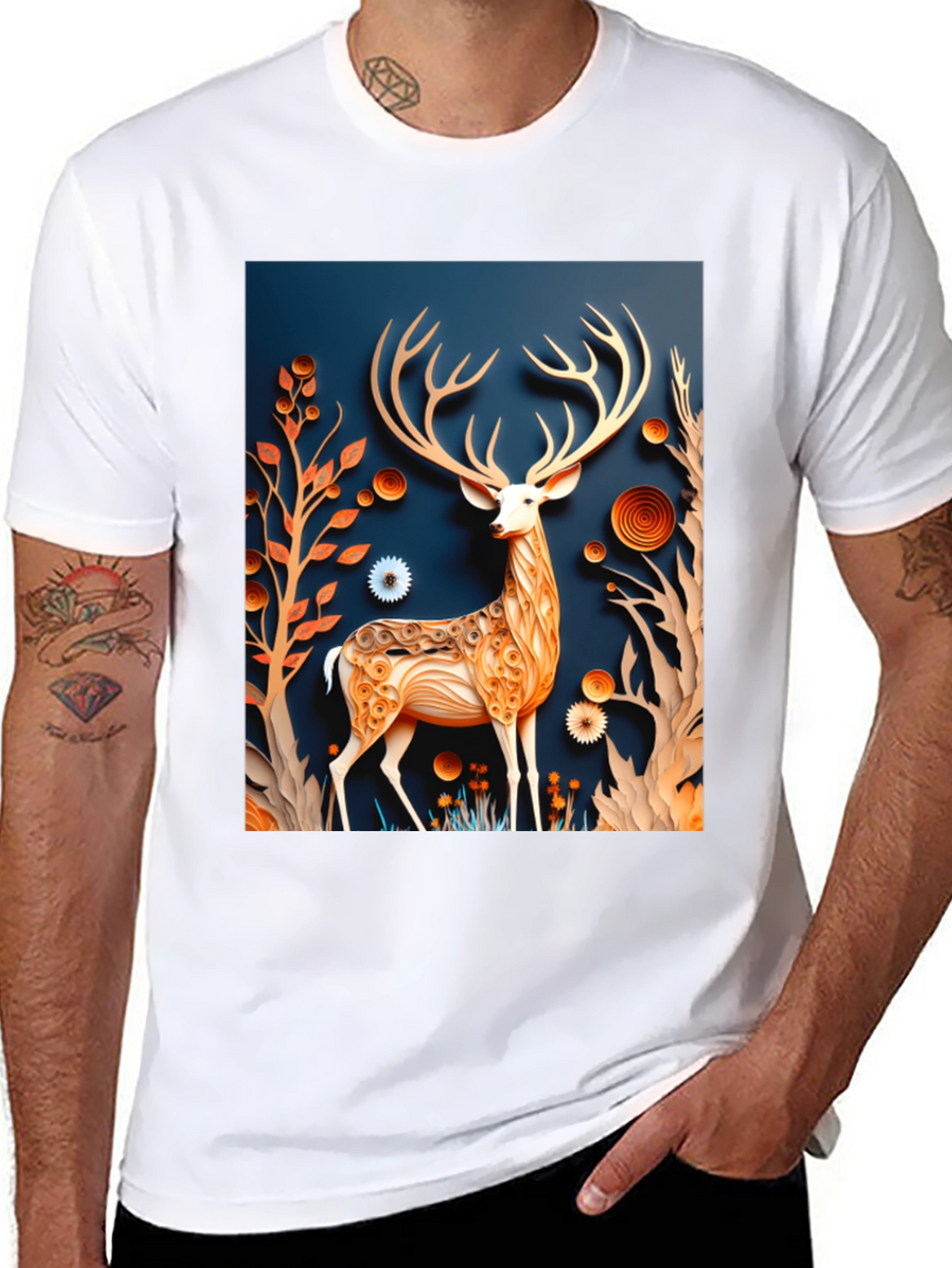 Stylish Deer Graphic Black T-Shirt