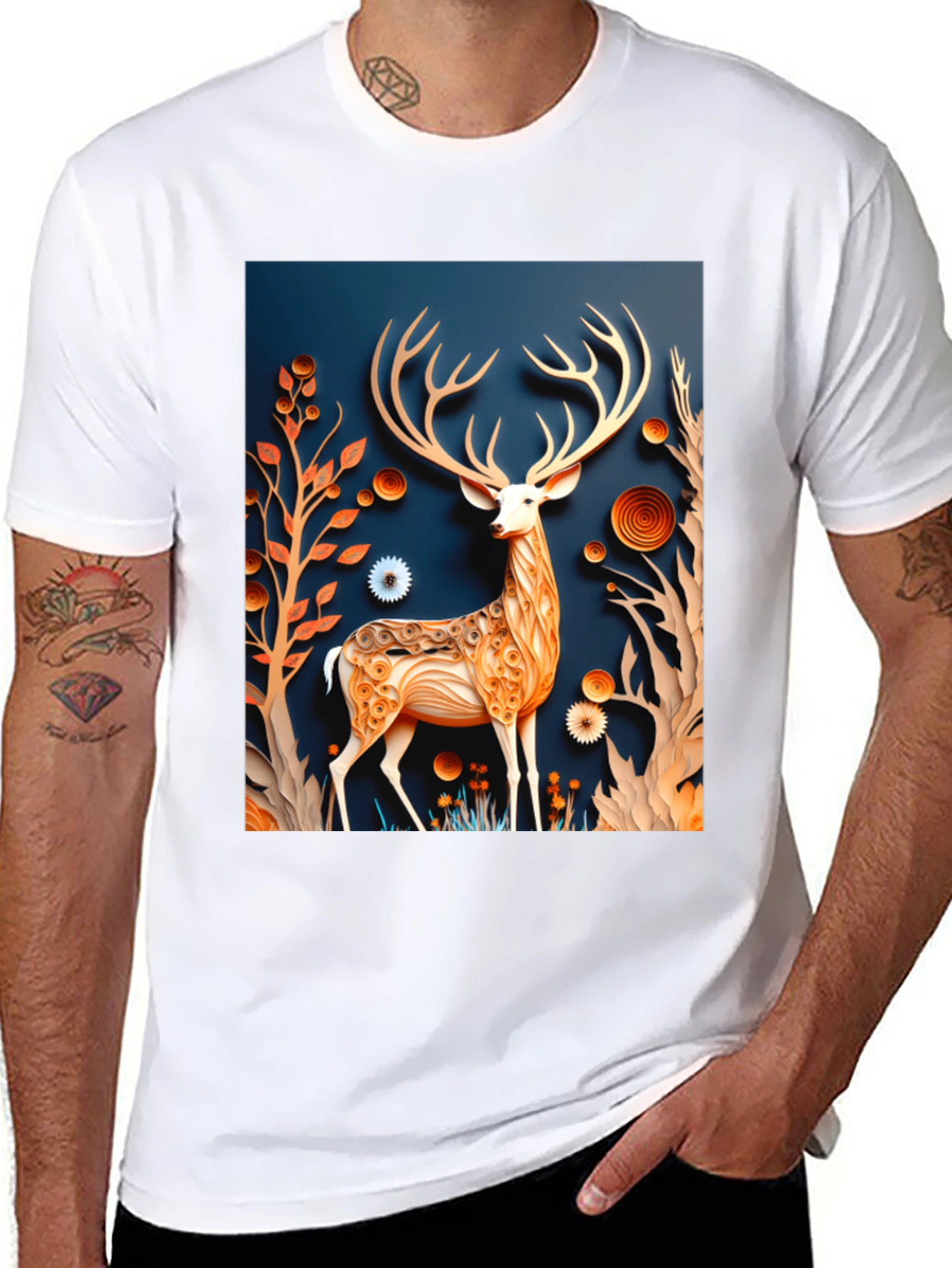 Stylish Deer Graphic Black T-Shirt