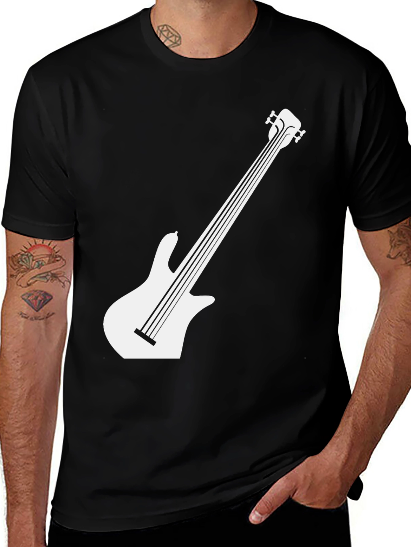 Cool Black Bass Guitar Graphic Tee - Mens
