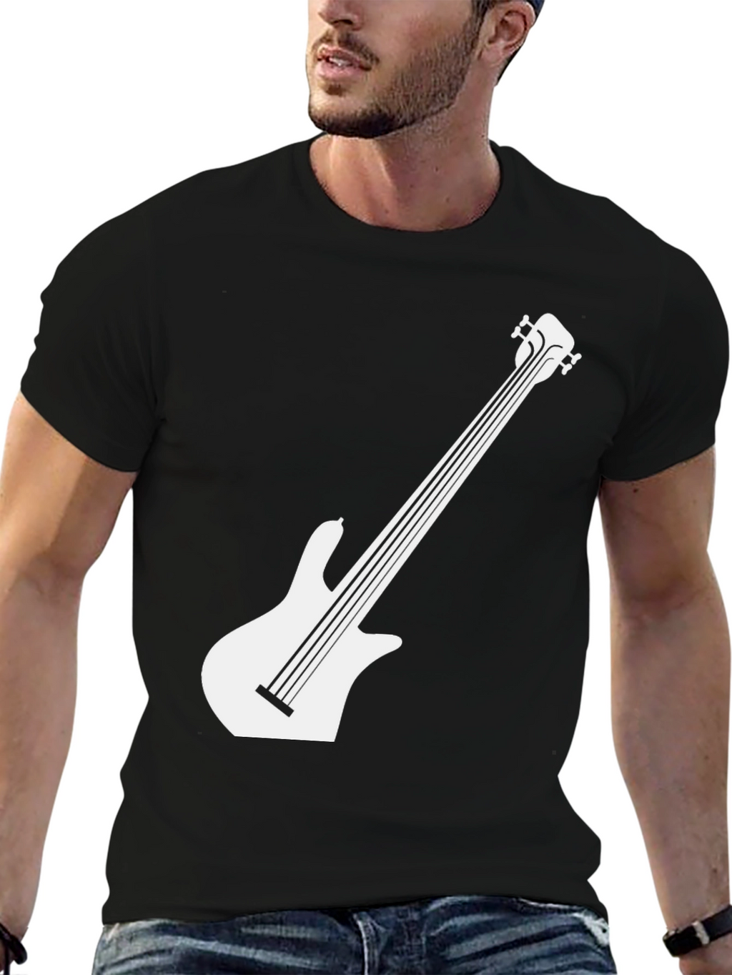 Cool Black Bass Guitar Graphic Tee - Mens
