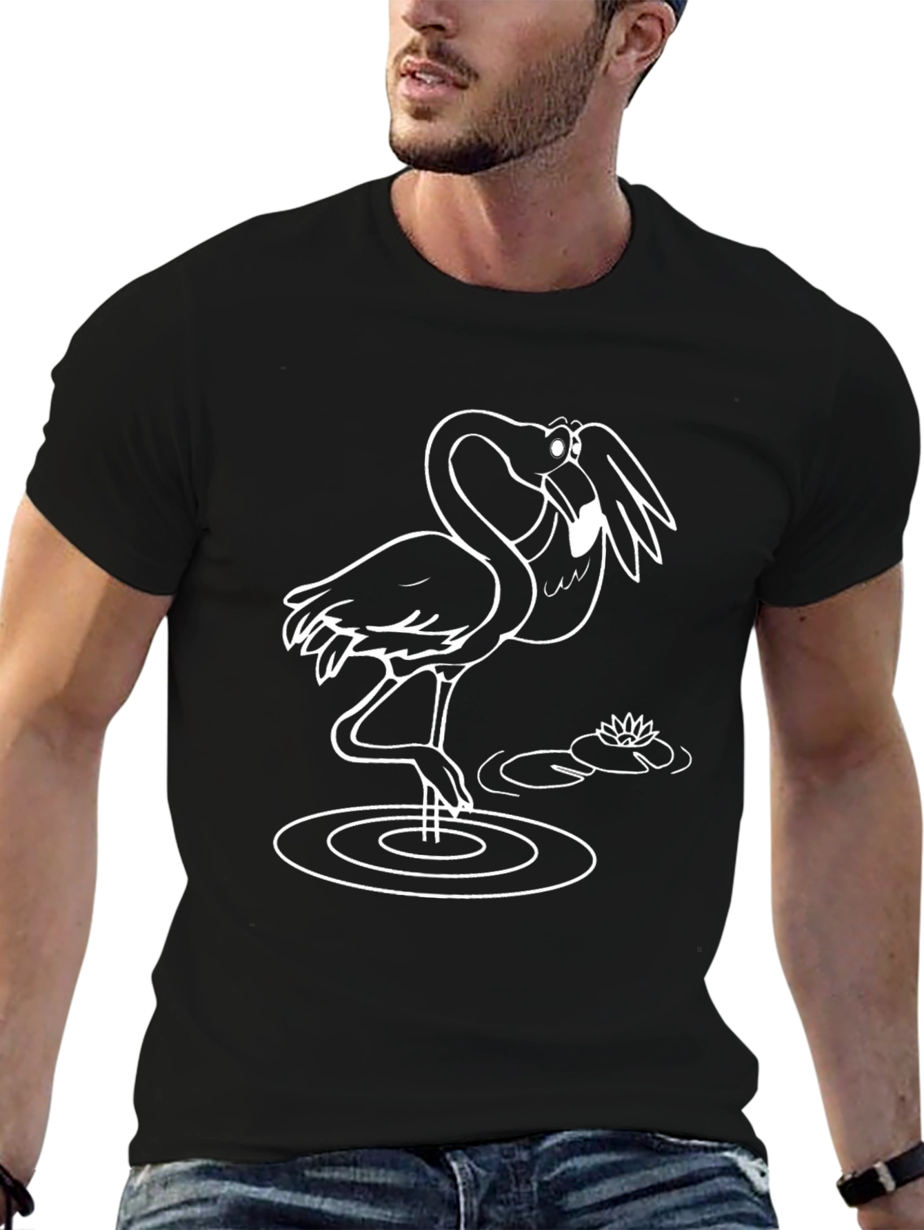 Black T-Shirt with Flamingo Graphic