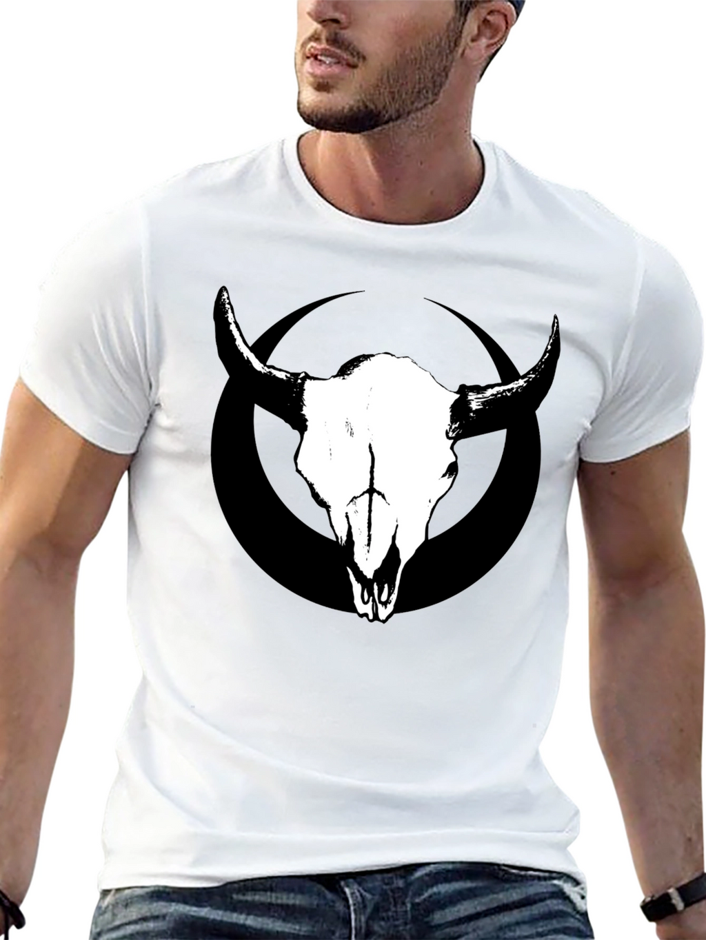Skull & Circle Graphic Tee - Black Cotton T-Shirt