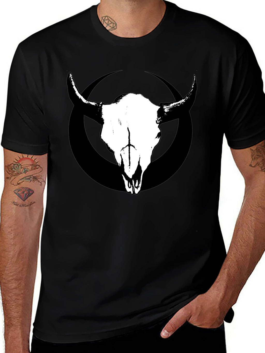 Skull & Circle Graphic Tee - Black Cotton T-Shirt