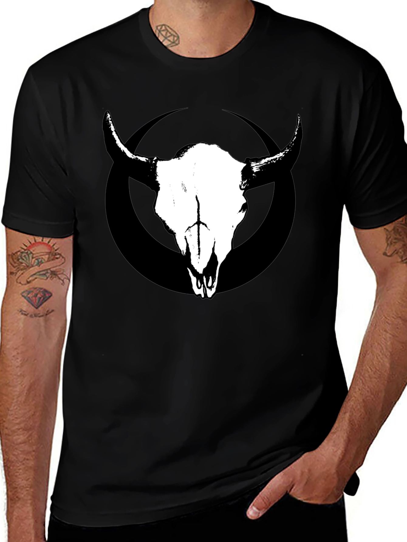 Skull & Circle Graphic Tee - Black Cotton T-Shirt