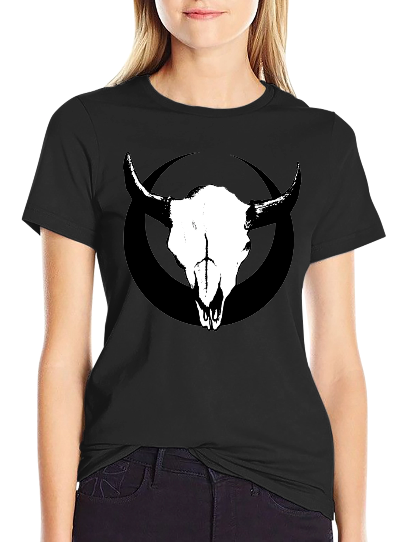 Skull & Circle Graphic Tee - Black Cotton T-Shirt