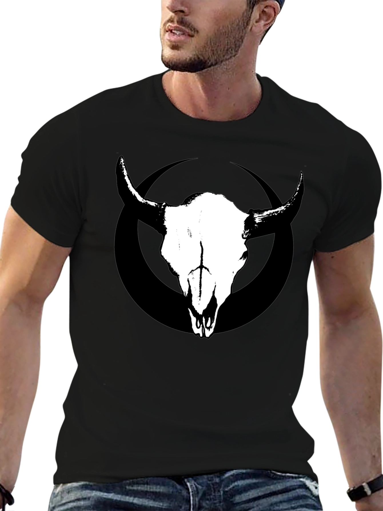 Skull & Circle Graphic Tee - Black Cotton T-Shirt