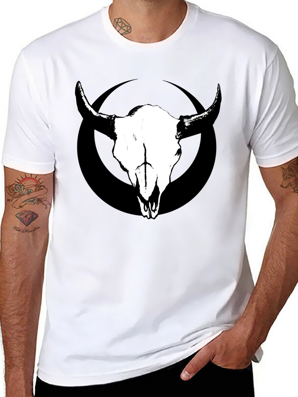 Skull & Circle Graphic Tee - Black Cotton T-Shirt