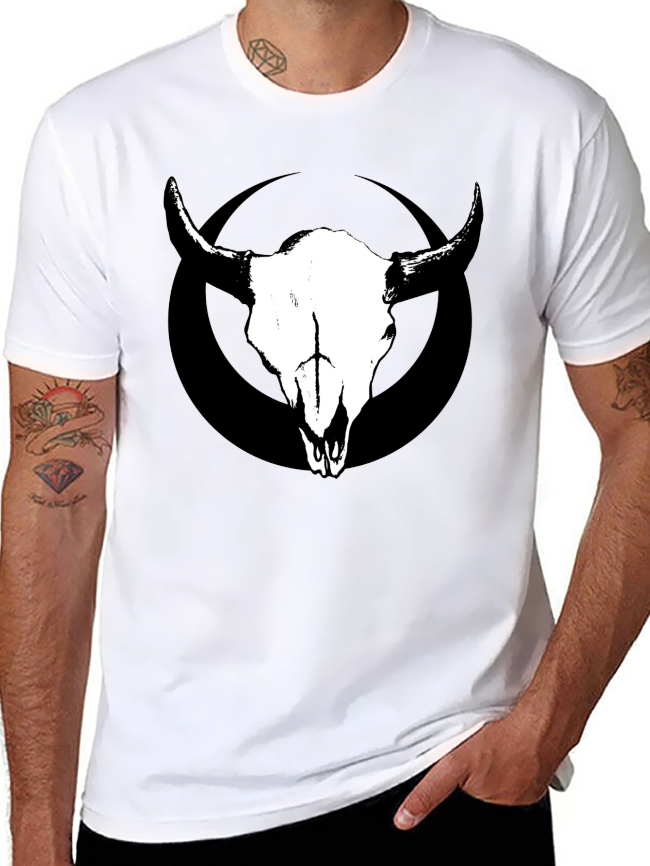 Skull & Circle Graphic Tee - Black Cotton T-Shirt