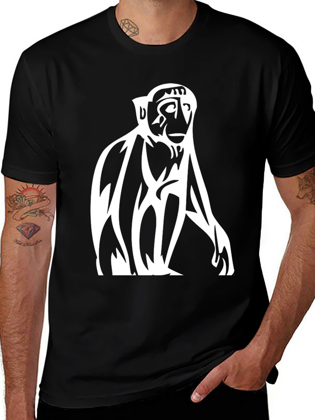 Monkey Graphic Tee - Stylish Black Cotton T-Shirt