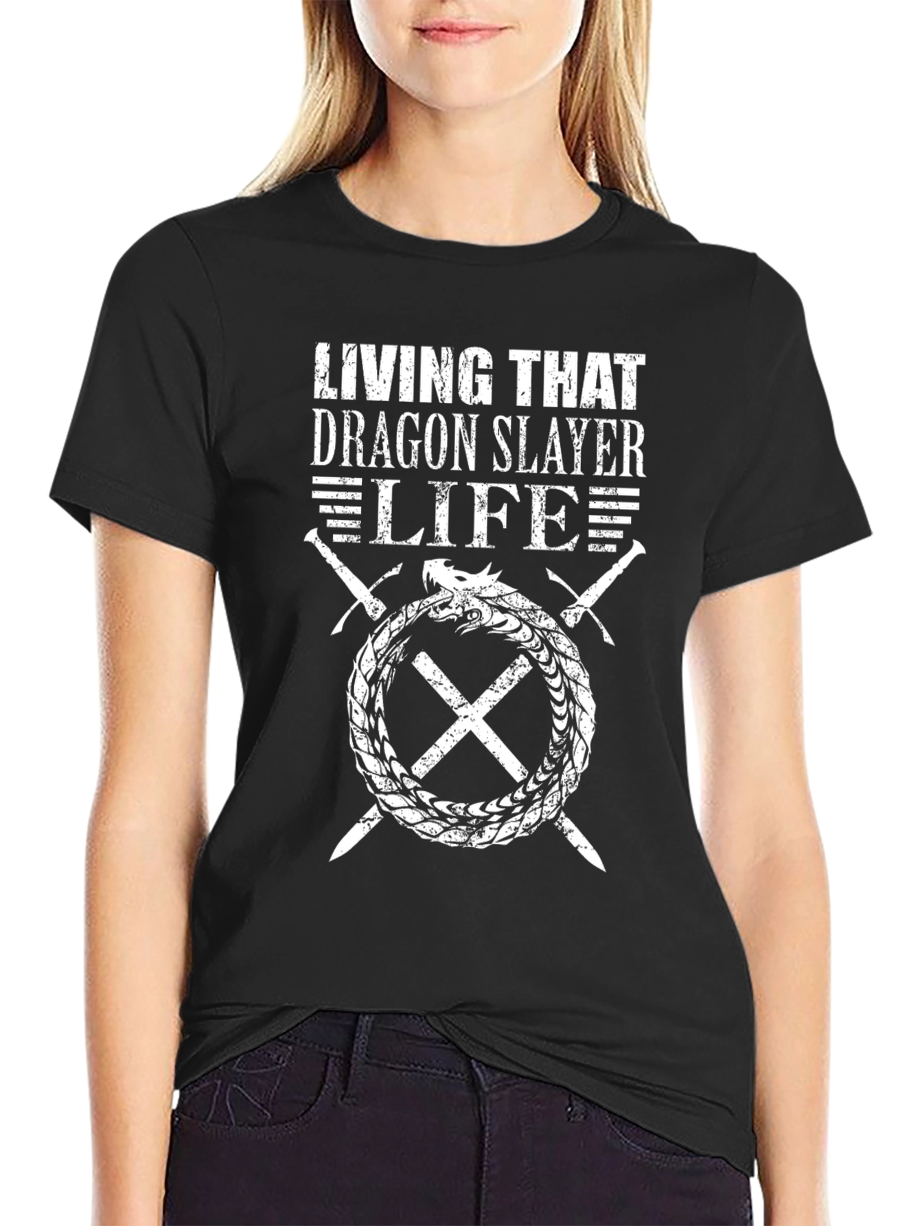 Dragon Slayer Life Graphic Tee - Black Cotton Blend