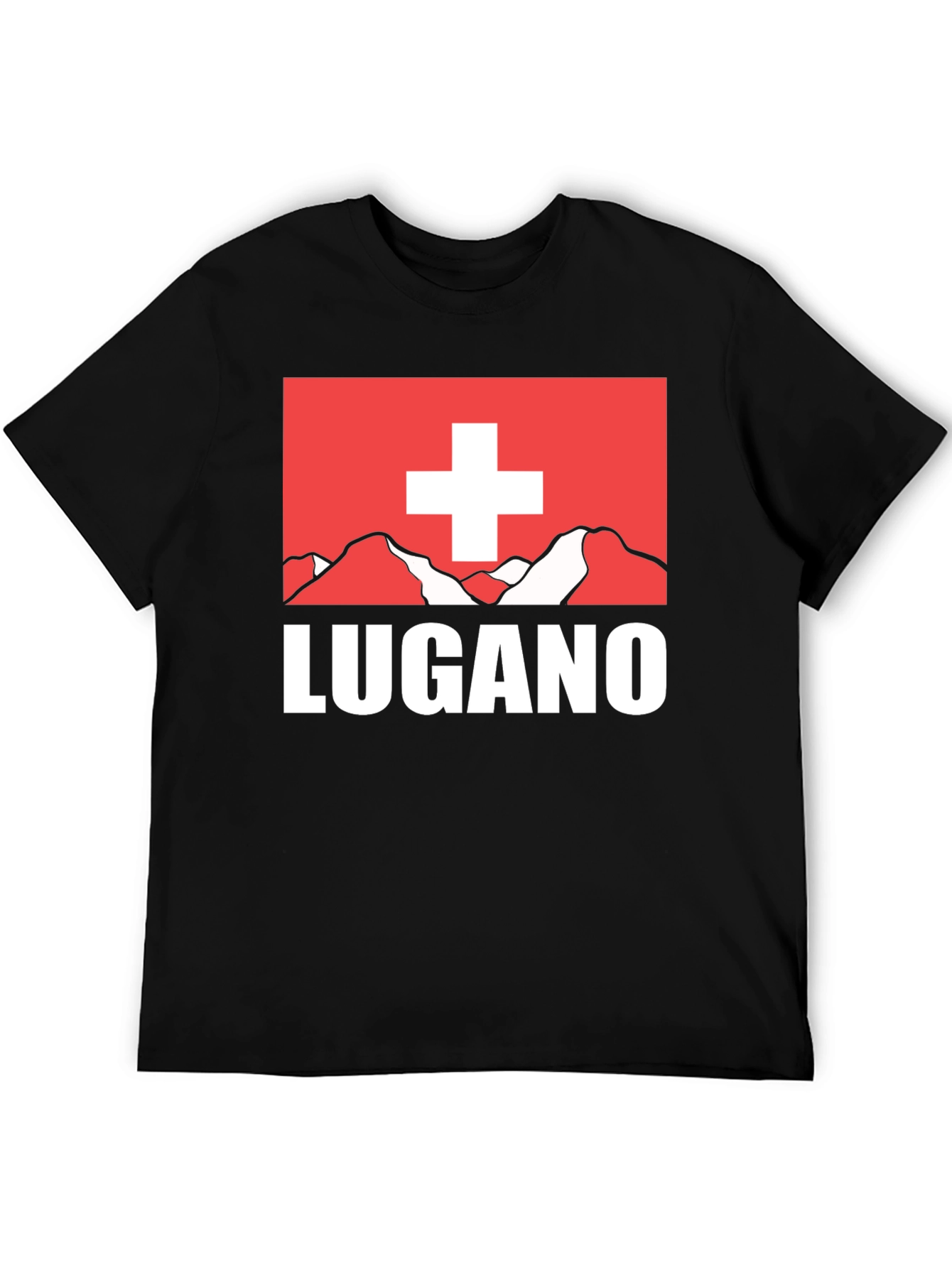 Lugano Swiss Flag Graphic Tee - Black