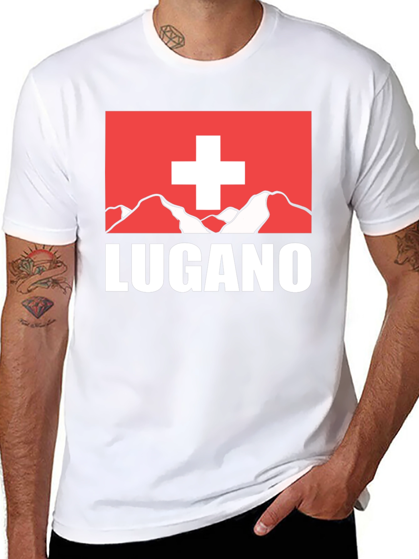 Lugano Swiss Flag Graphic Tee - Black