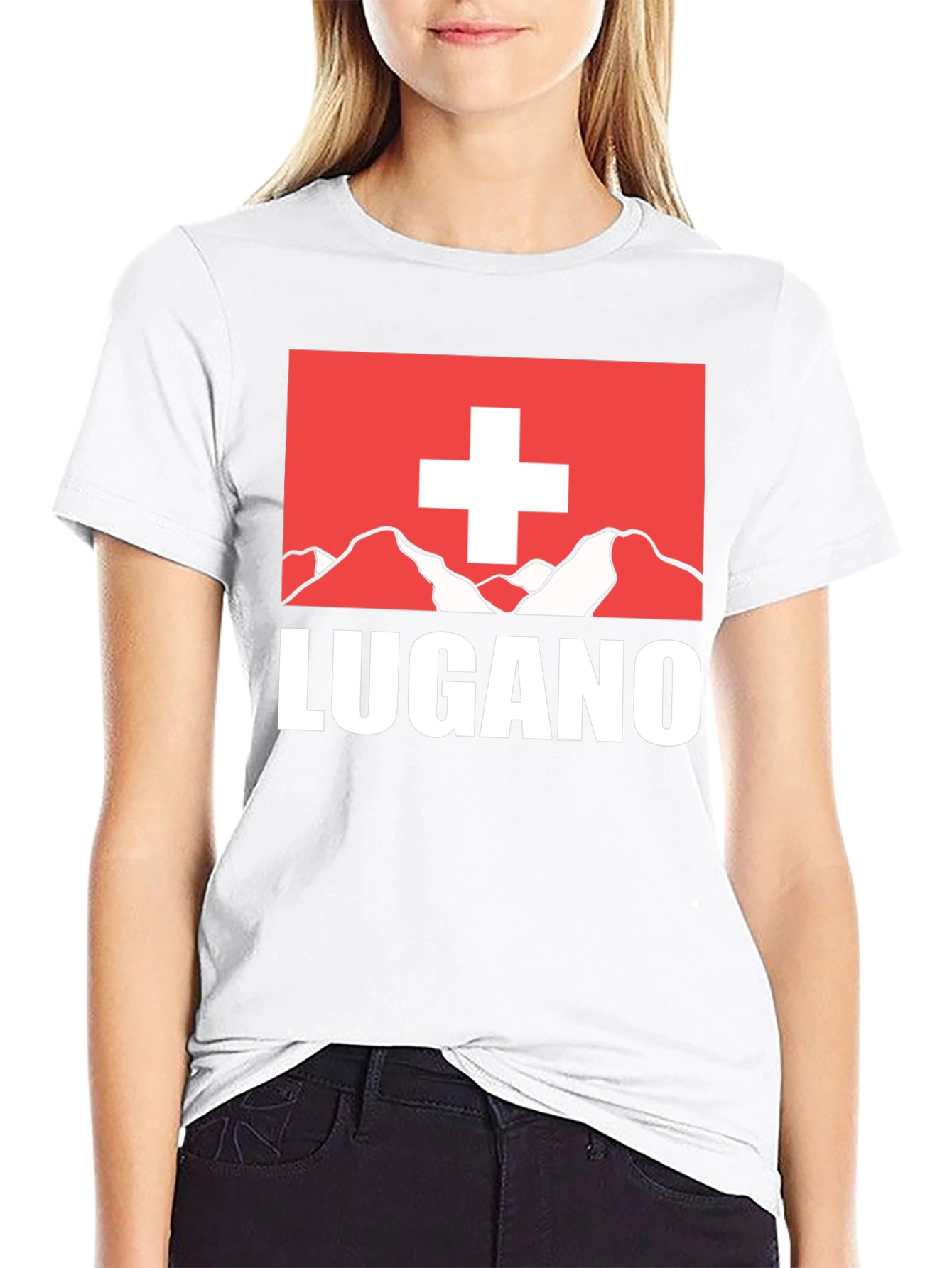 Lugano Swiss Flag Graphic Tee - Black