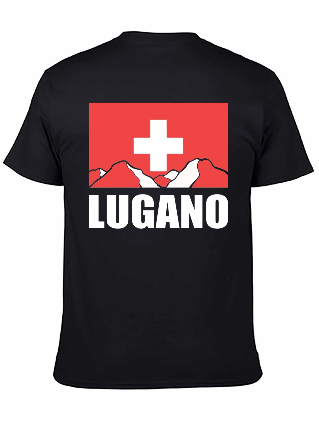 Lugano Swiss Flag Graphic Tee - Black