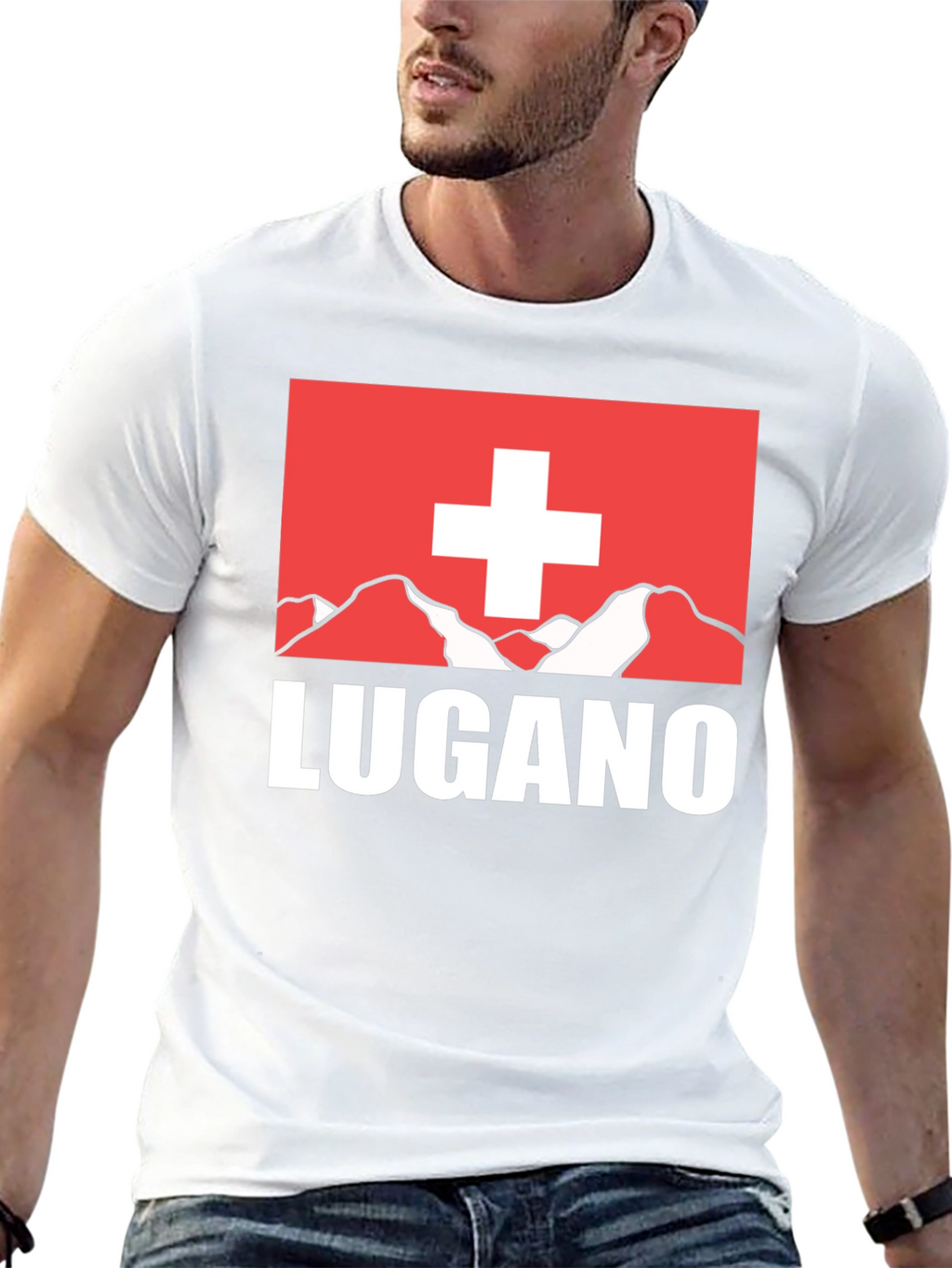 Lugano Swiss Flag Graphic Tee - Black
