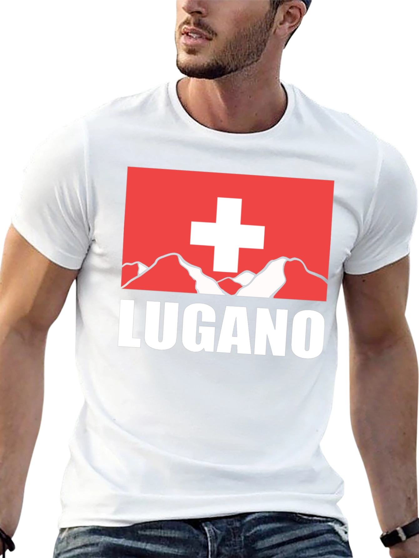 Lugano Swiss Flag Graphic Tee - Black