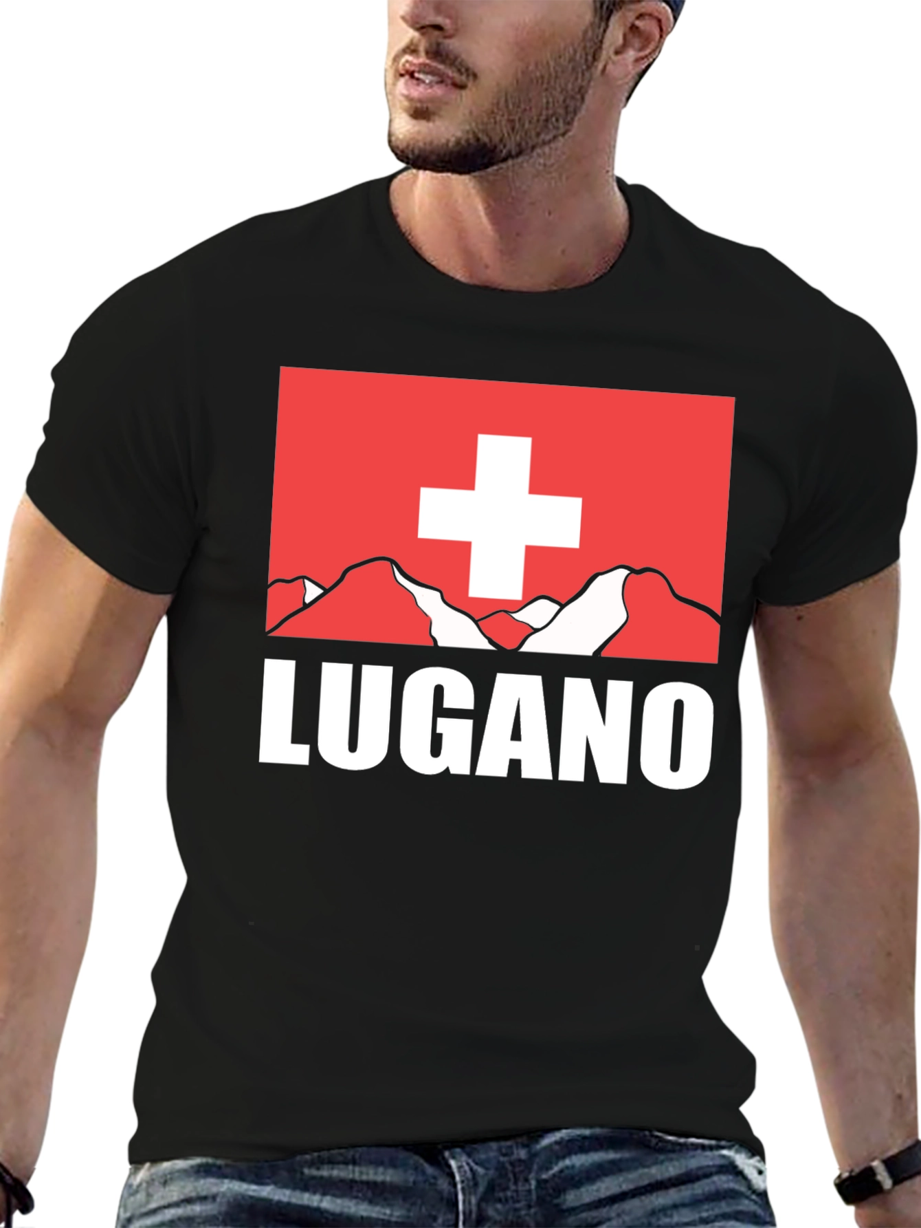 Lugano Swiss Flag Graphic Tee - Black