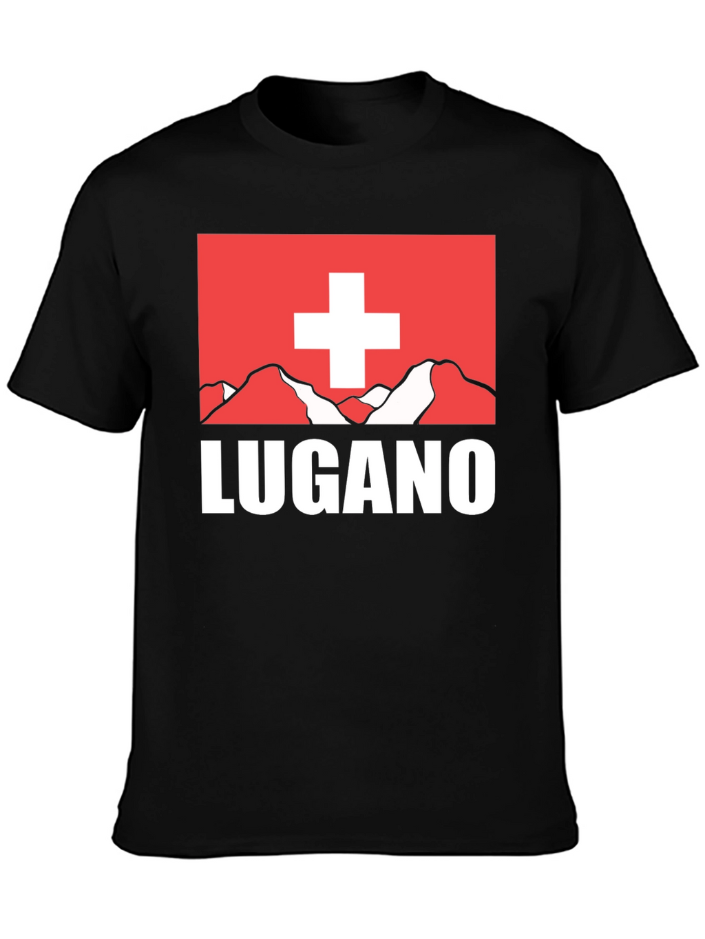 Lugano Swiss Flag Graphic Tee - Black