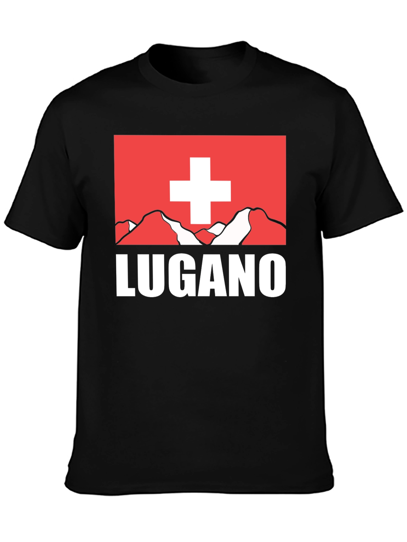 Lugano Swiss Flag Graphic Tee - Black