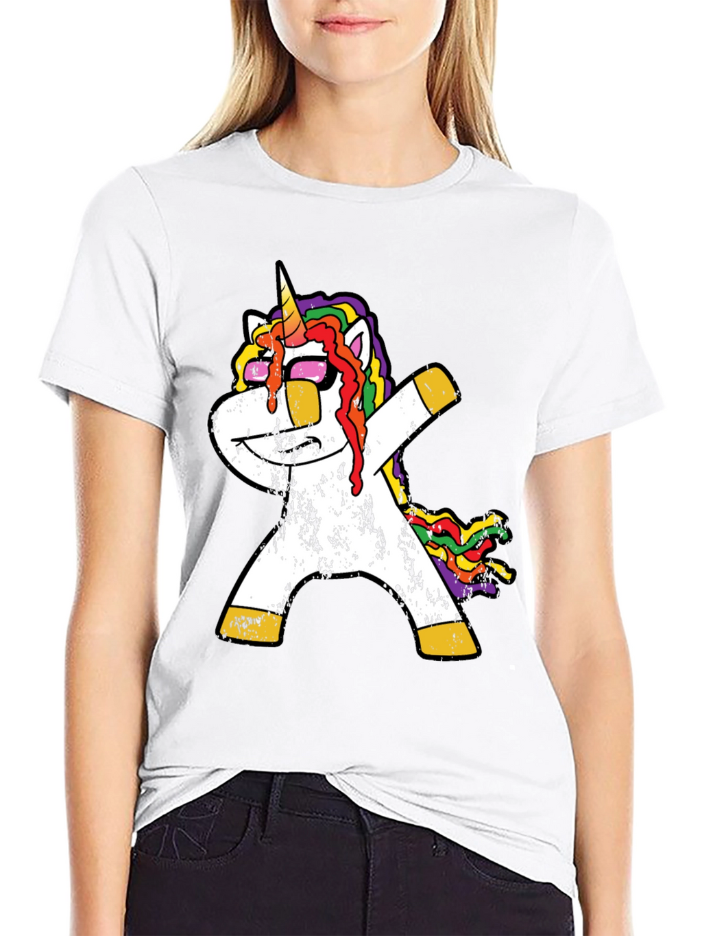 Dabbing Unicorn T-Shirt - Rainbow Mane