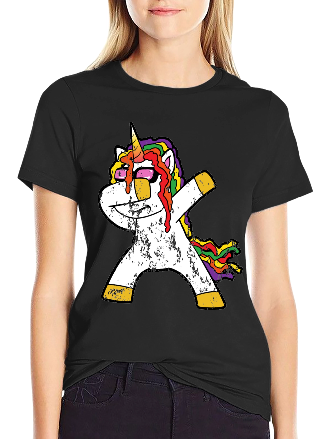 Dabbing Unicorn T-Shirt - Rainbow Mane