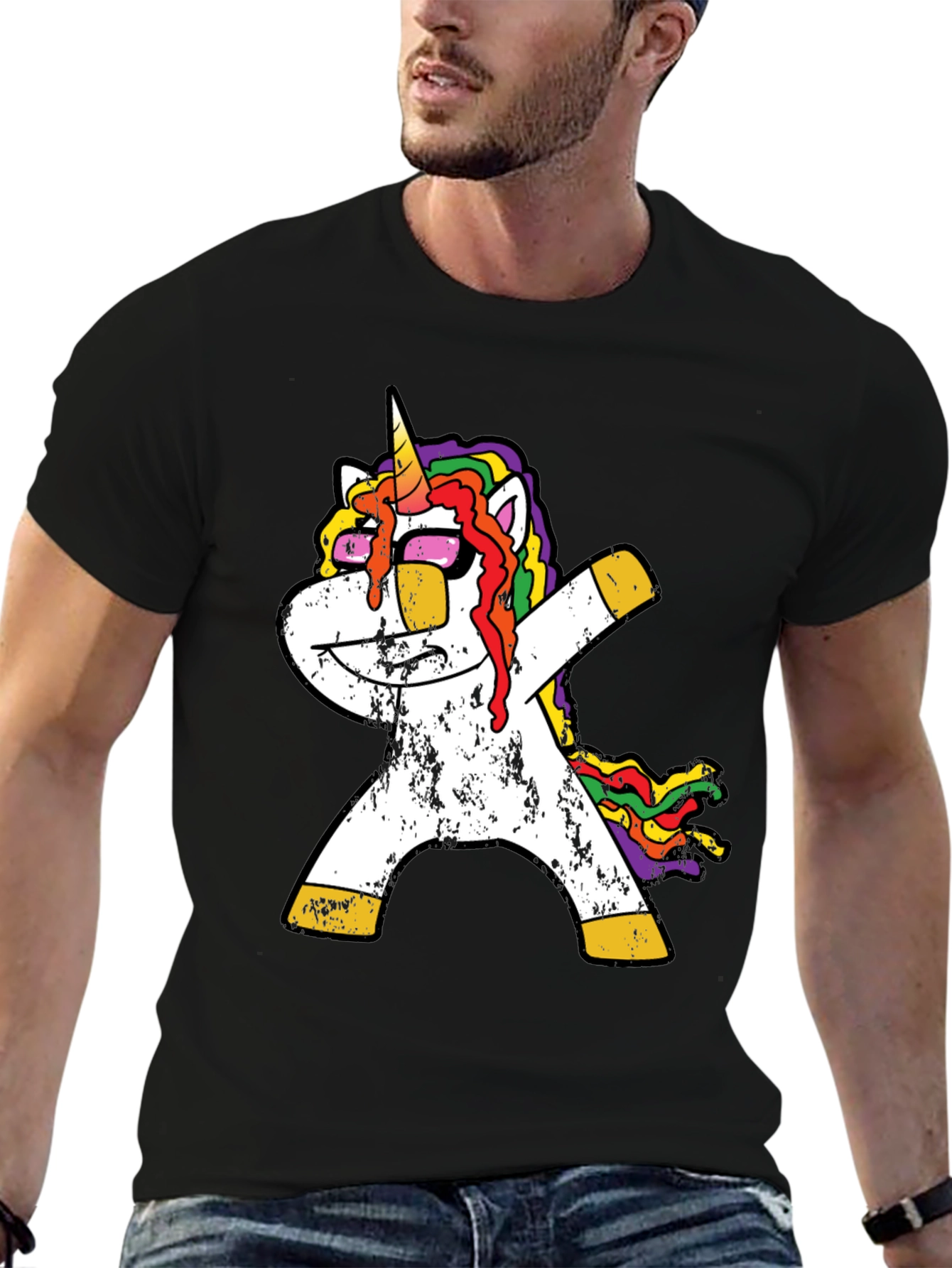 Dabbing Unicorn T-Shirt - Rainbow Mane