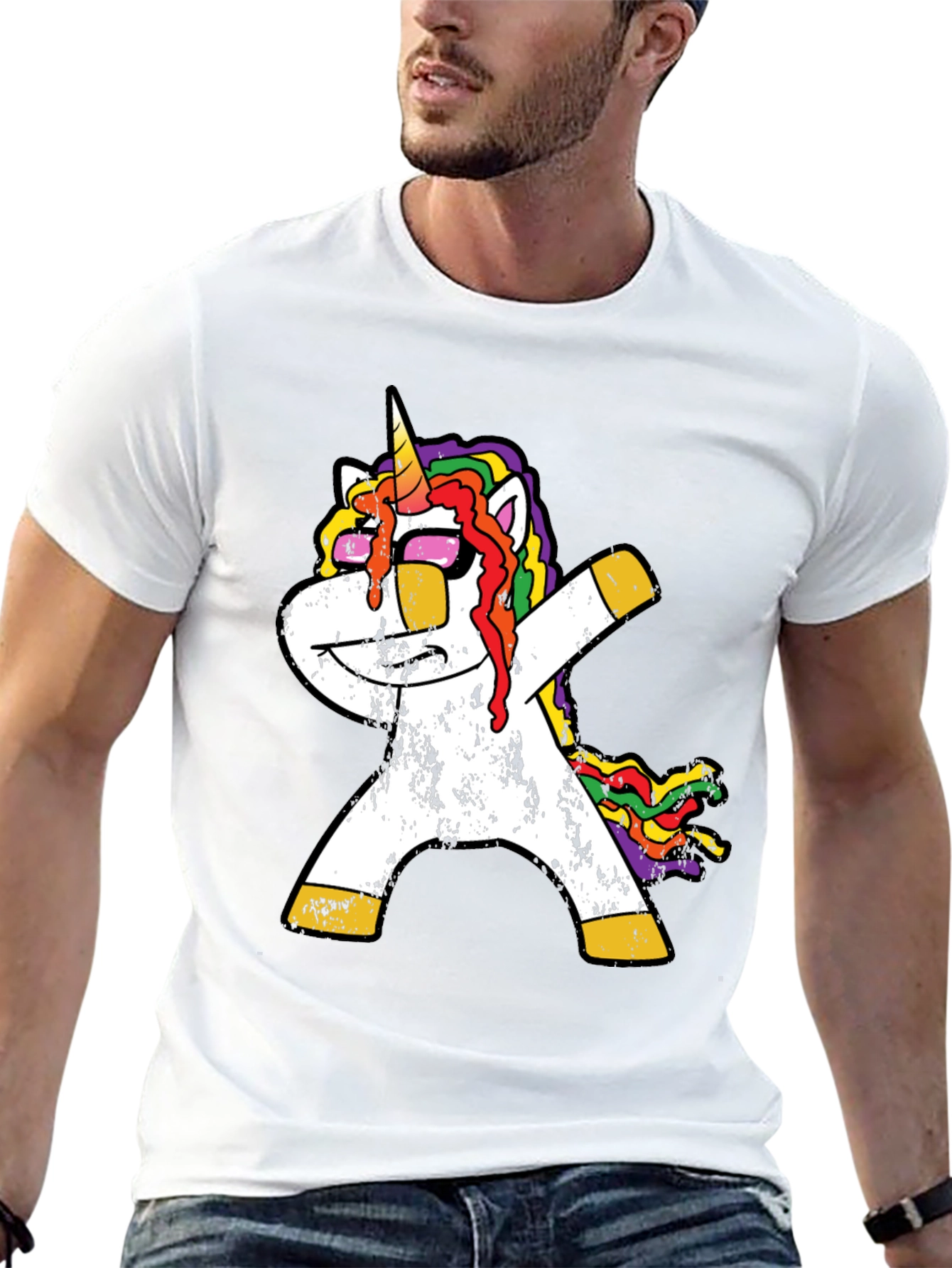 Dabbing Unicorn T-Shirt - Rainbow Mane