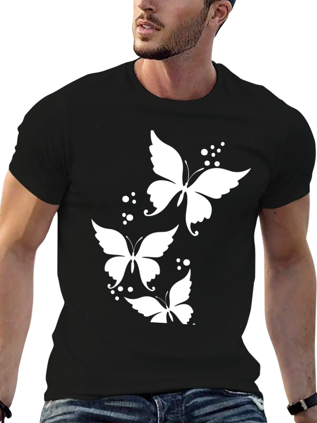 Butterfly Print Black T-Shirt - Stylish Mens Casual Wear