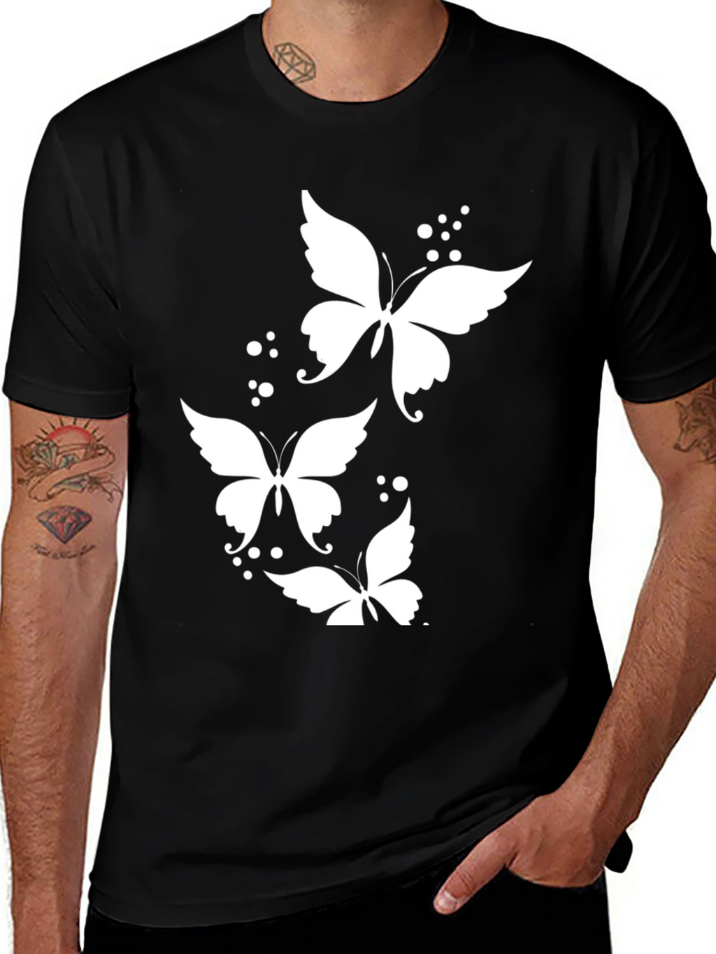 Butterfly Print Black T-Shirt - Stylish Mens Casual Wear