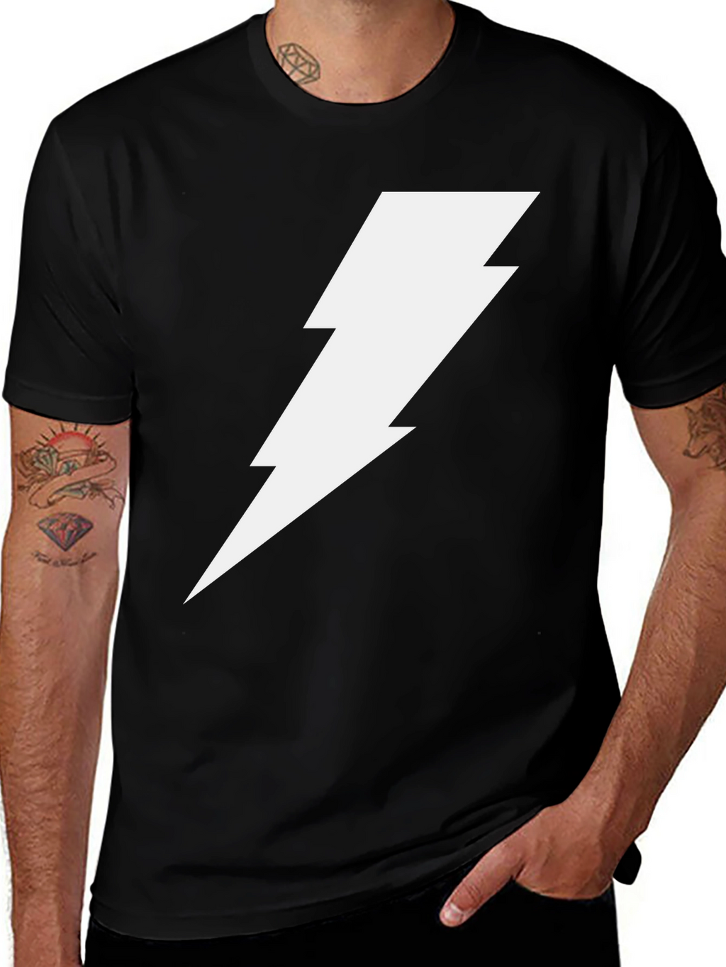 Lightning Bolt Graphic Tee - Bold Black Cotton T-Shirt