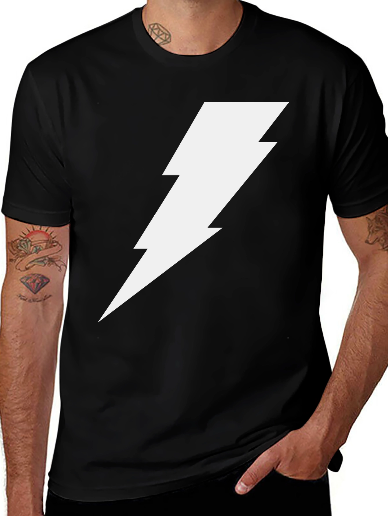 Lightning Bolt Graphic Tee - Bold Black Cotton T-Shirt