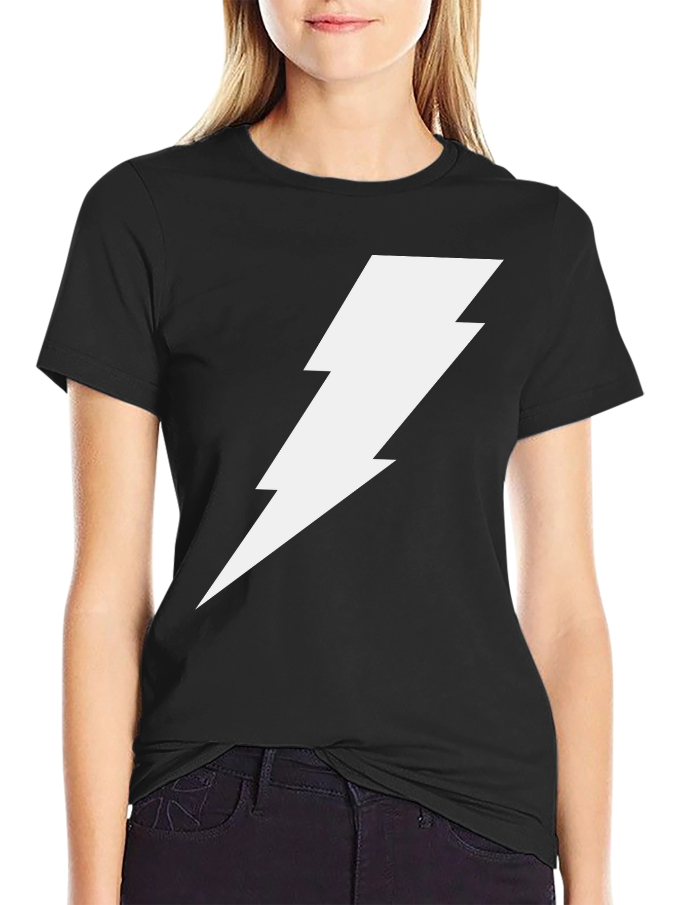 Lightning Bolt Graphic Tee - Bold Black Cotton T-Shirt