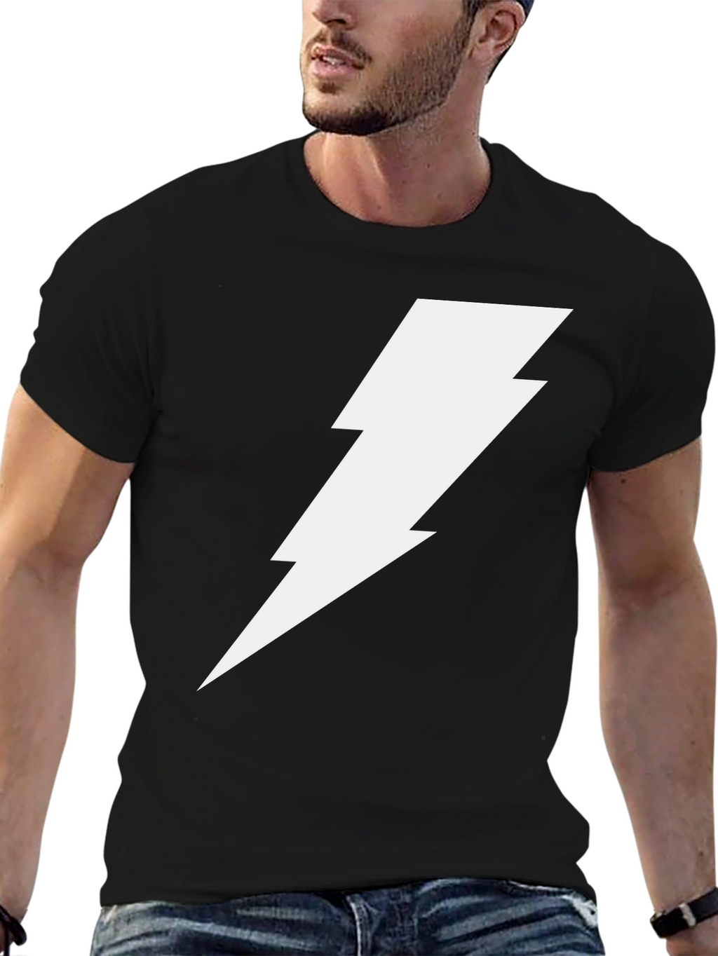 Lightning Bolt Graphic Tee - Bold Black Cotton T-Shirt