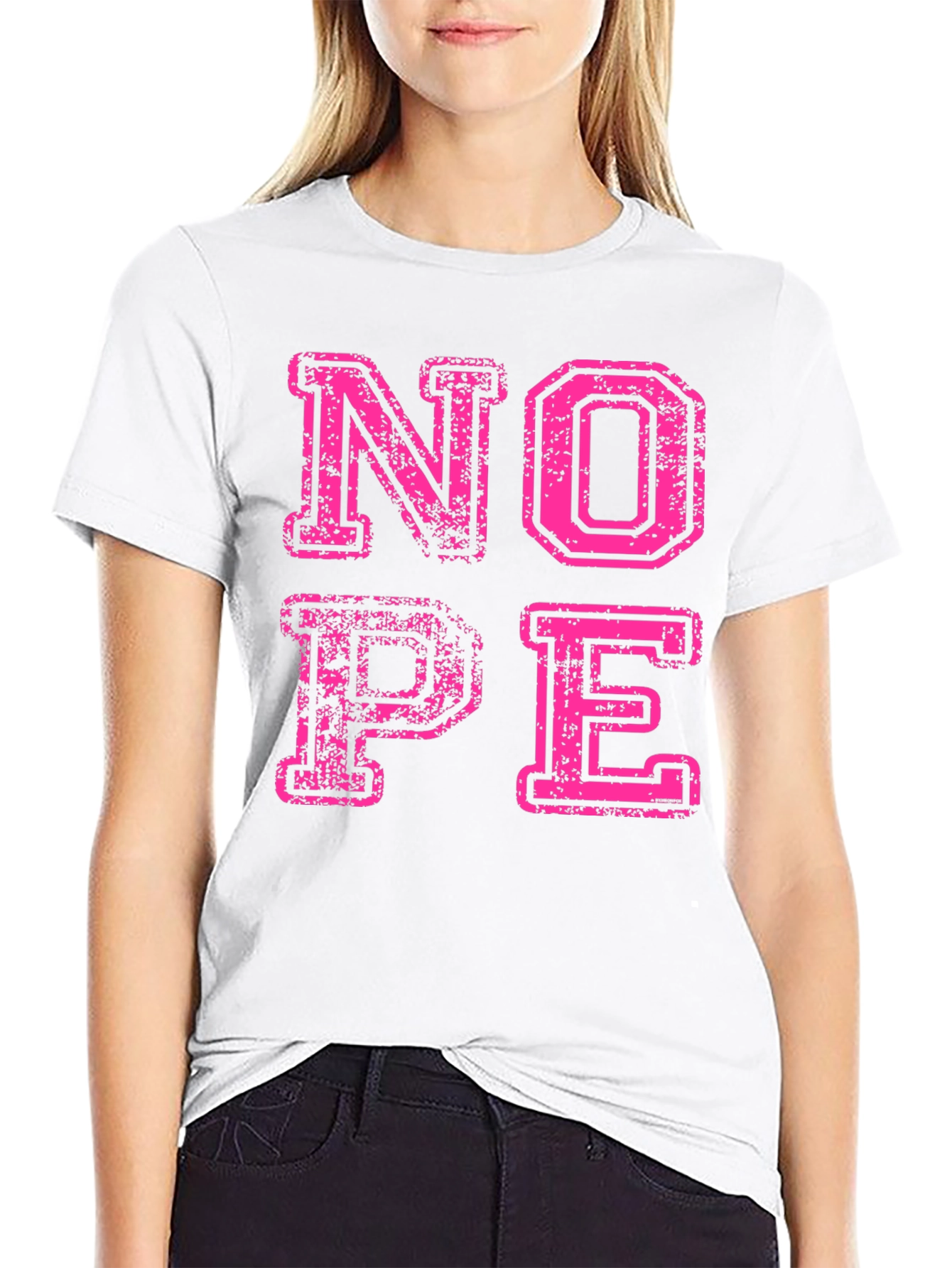 Nope Graphic Tee - Distressed Pink Print