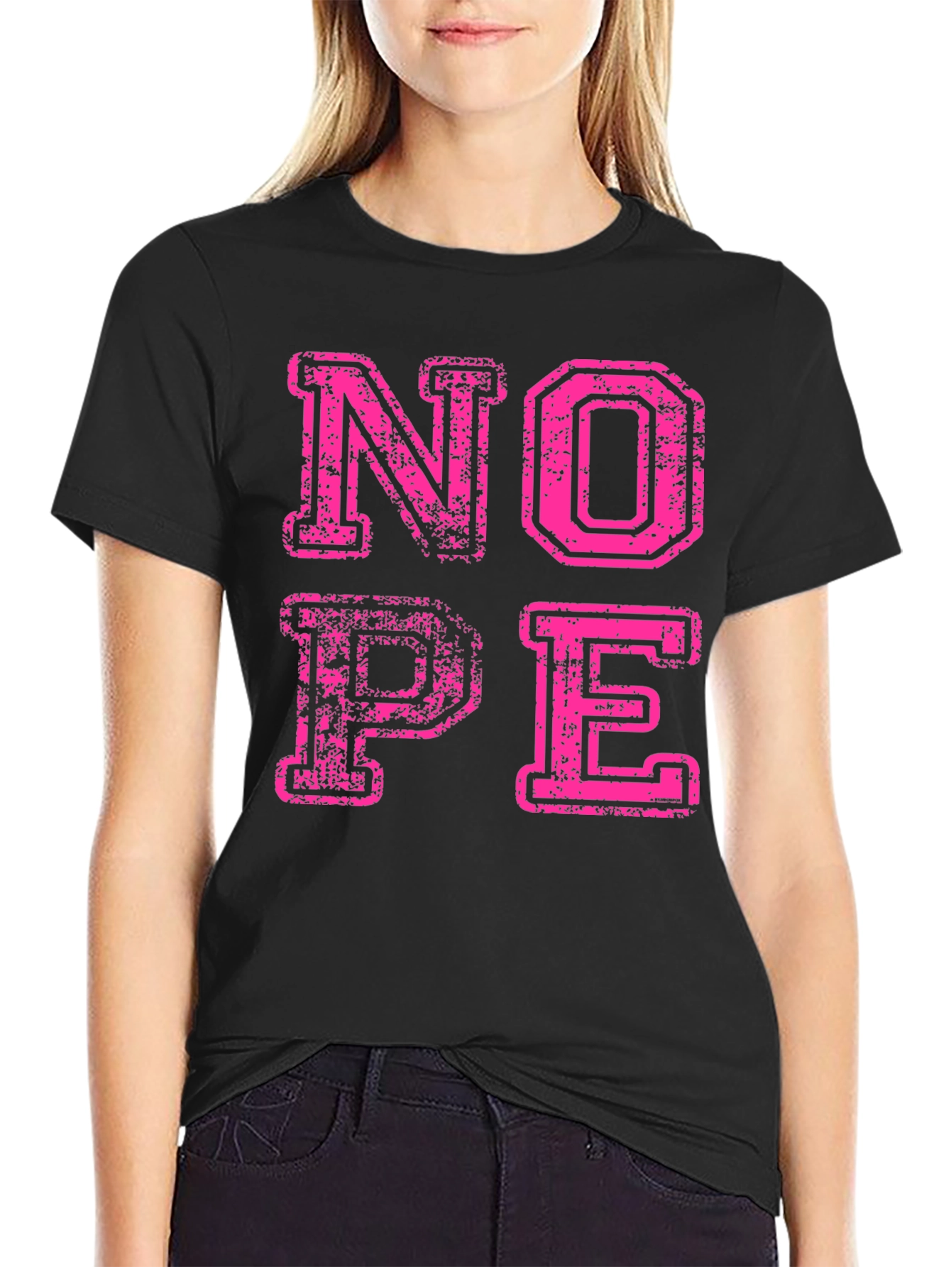 Nope Graphic Tee - Distressed Pink Print