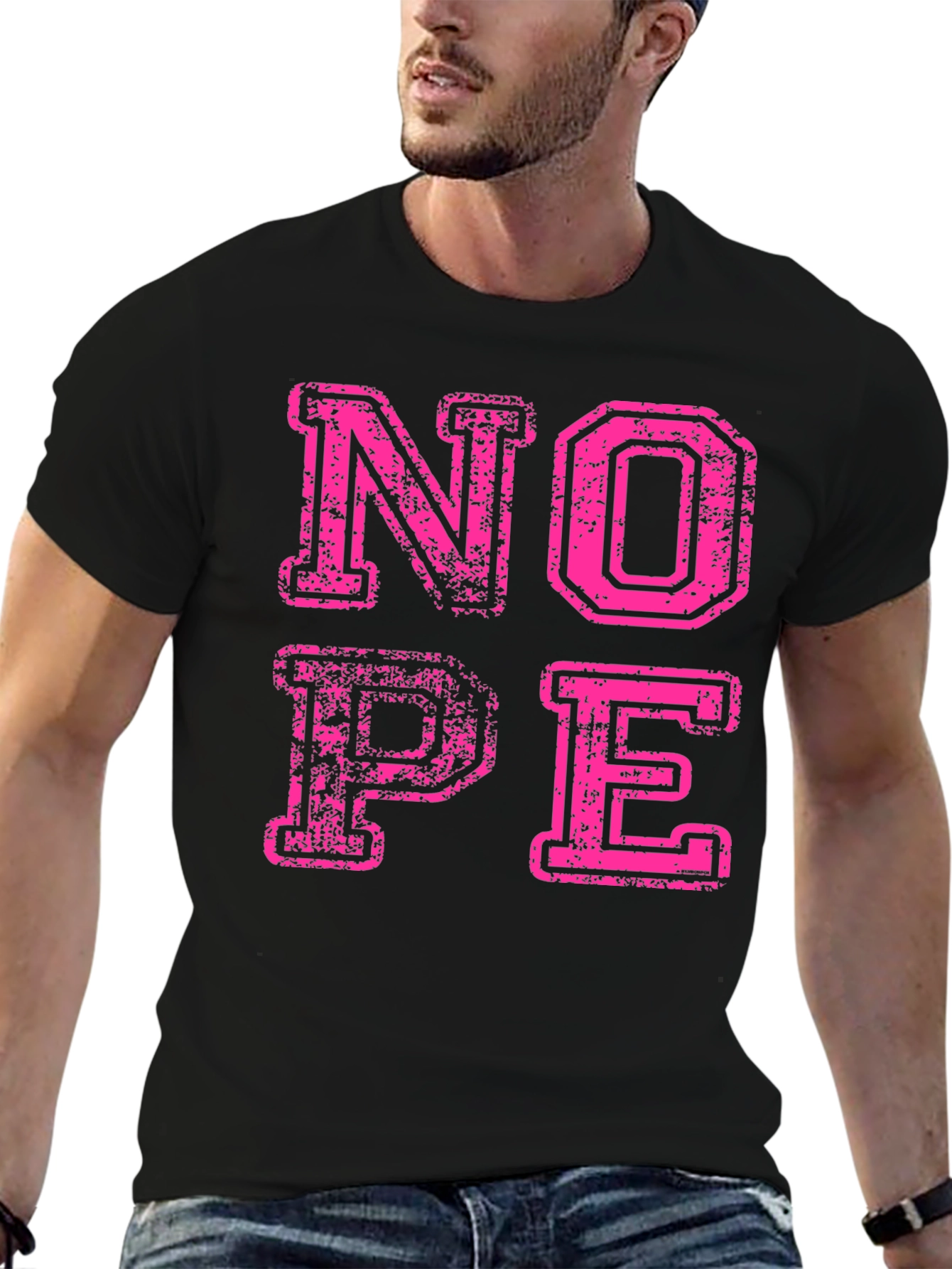 Nope Graphic Tee - Distressed Pink Print