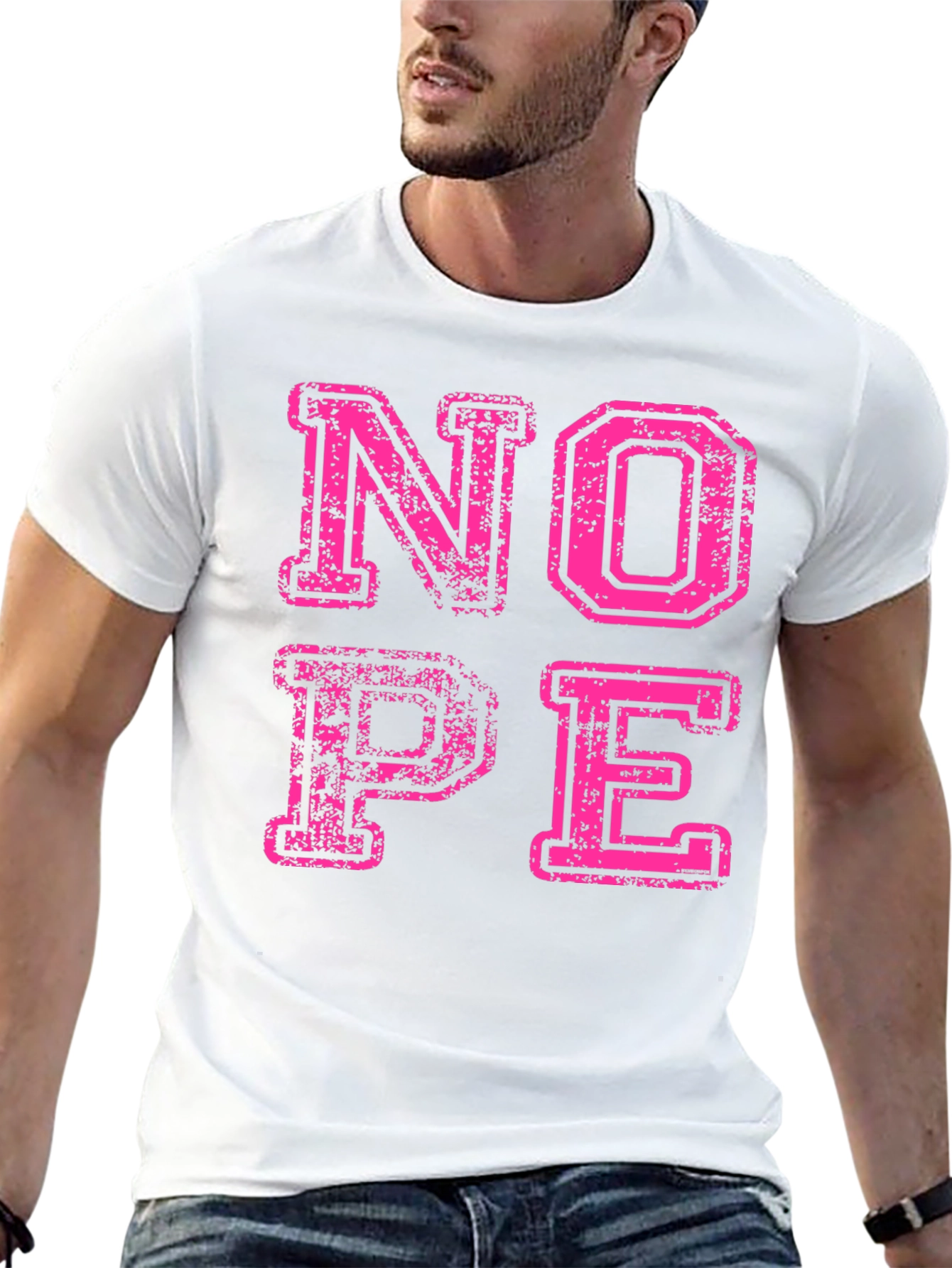 Nope Graphic Tee - Distressed Pink Print