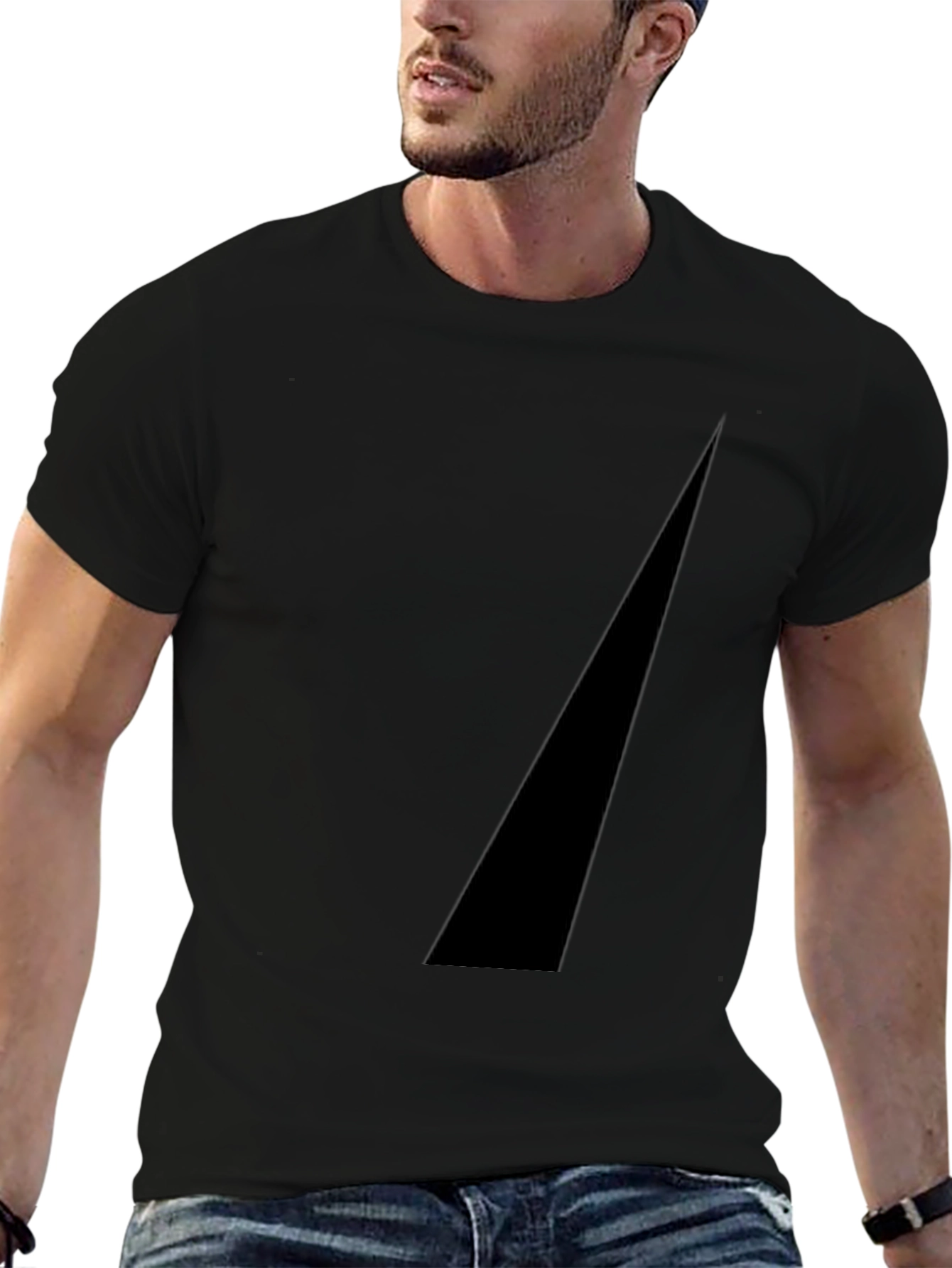 Modern Black Tee with Geometric Accent