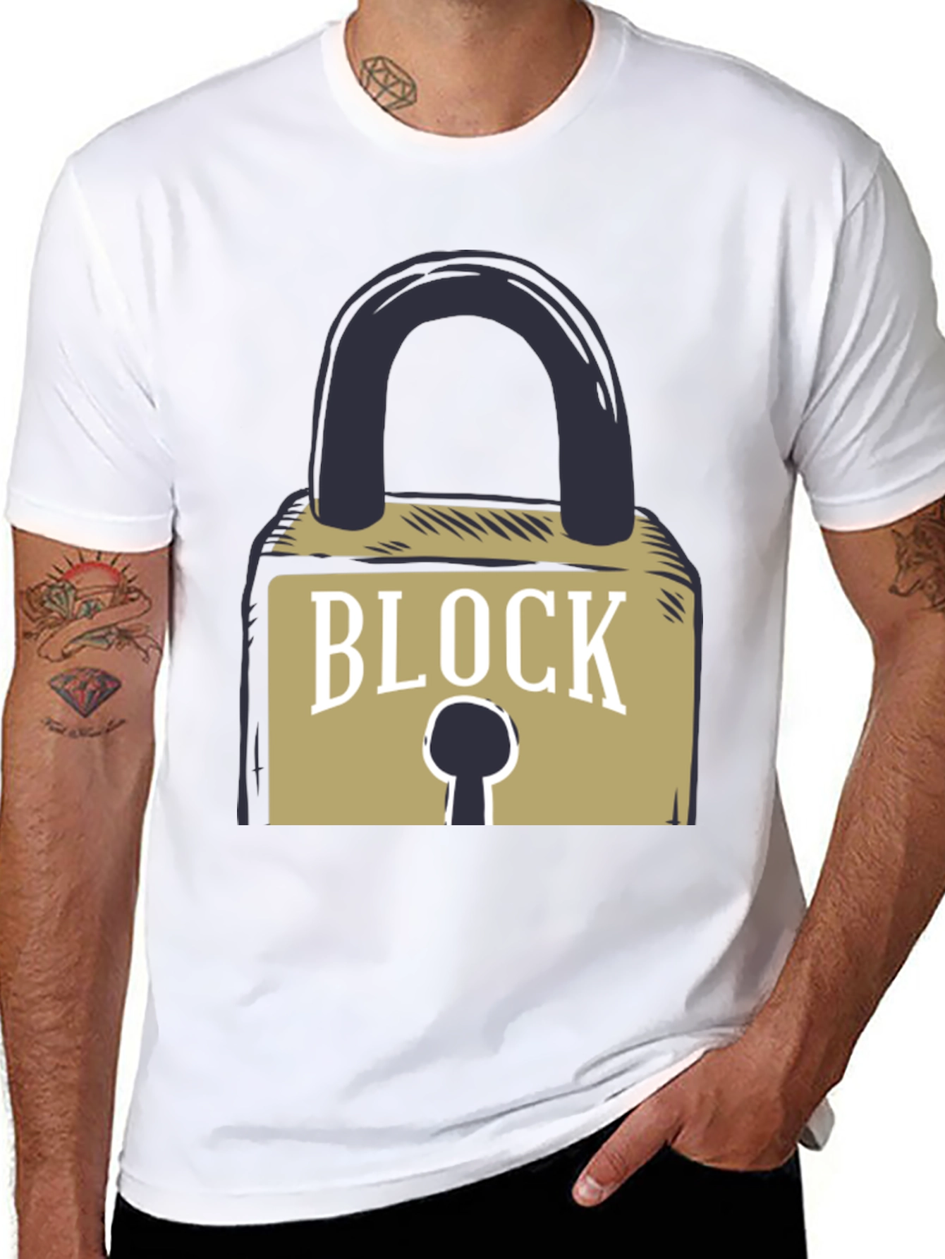 Block Graphic T-Shirt - Cool Padlock Design
