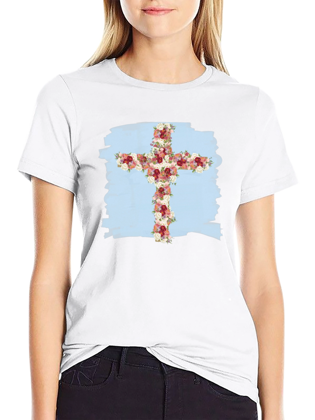 Floral Cross Graphic T-Shirt - Stylish Christian Tee