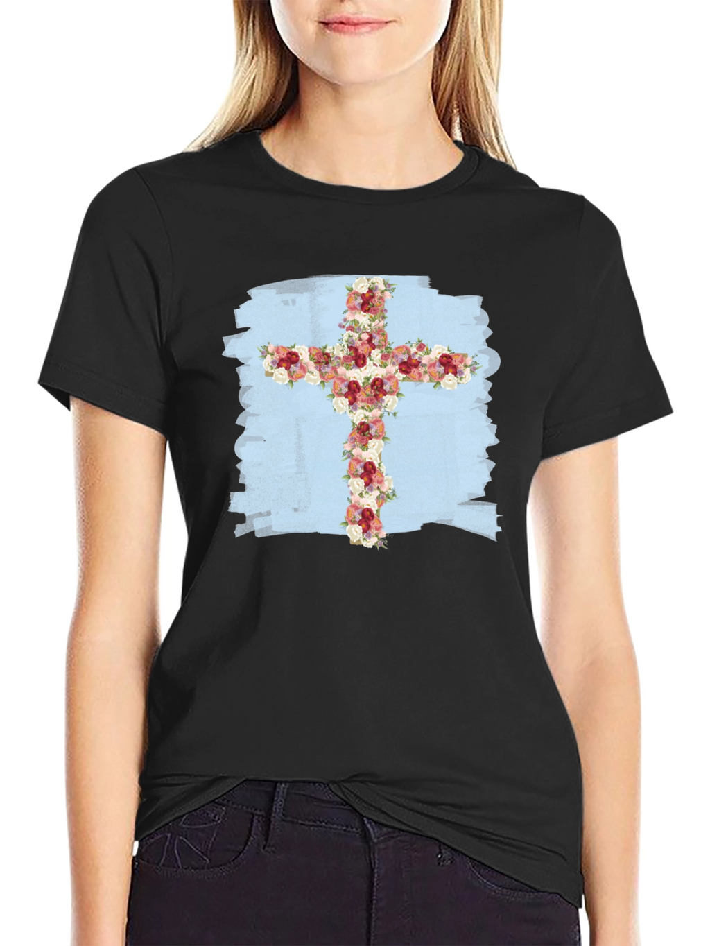 Floral Cross Graphic T-Shirt - Stylish Christian Tee