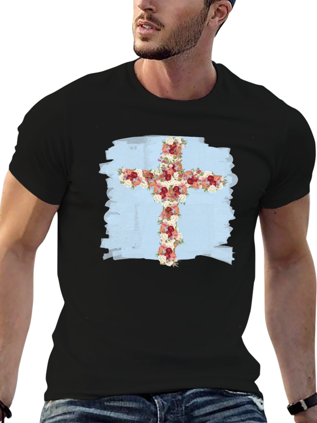 Floral Cross Graphic T-Shirt - Stylish Christian Tee
