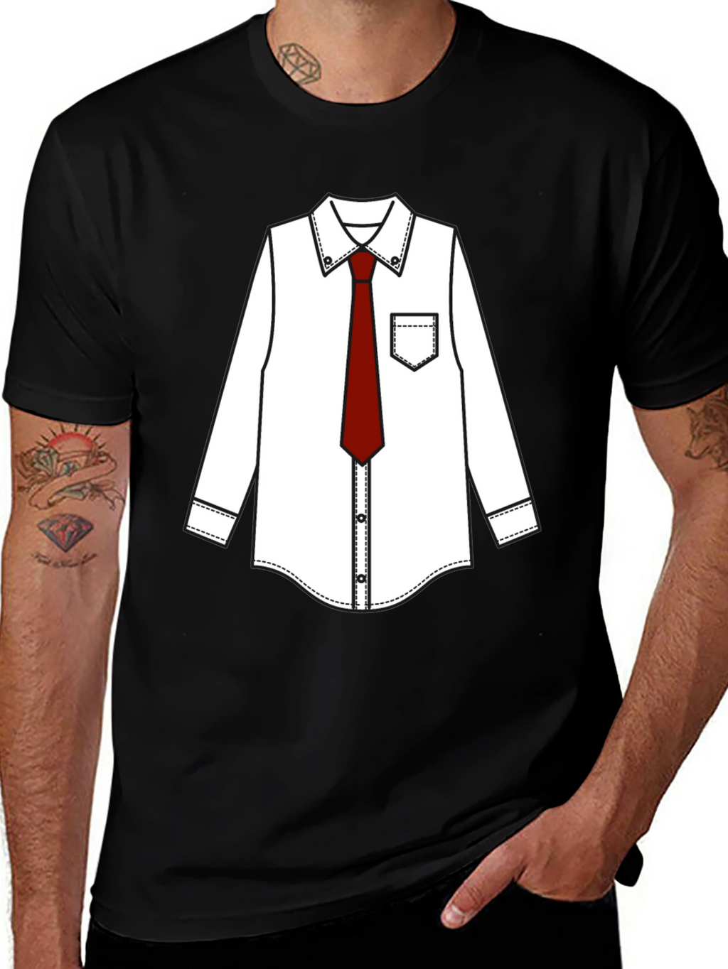 Black T-Shirt with Dress Shirt Print