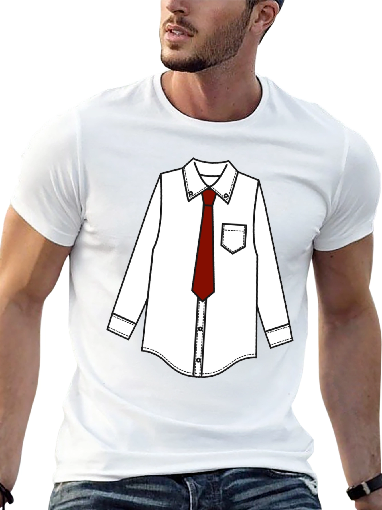 Black T-Shirt with Dress Shirt Print