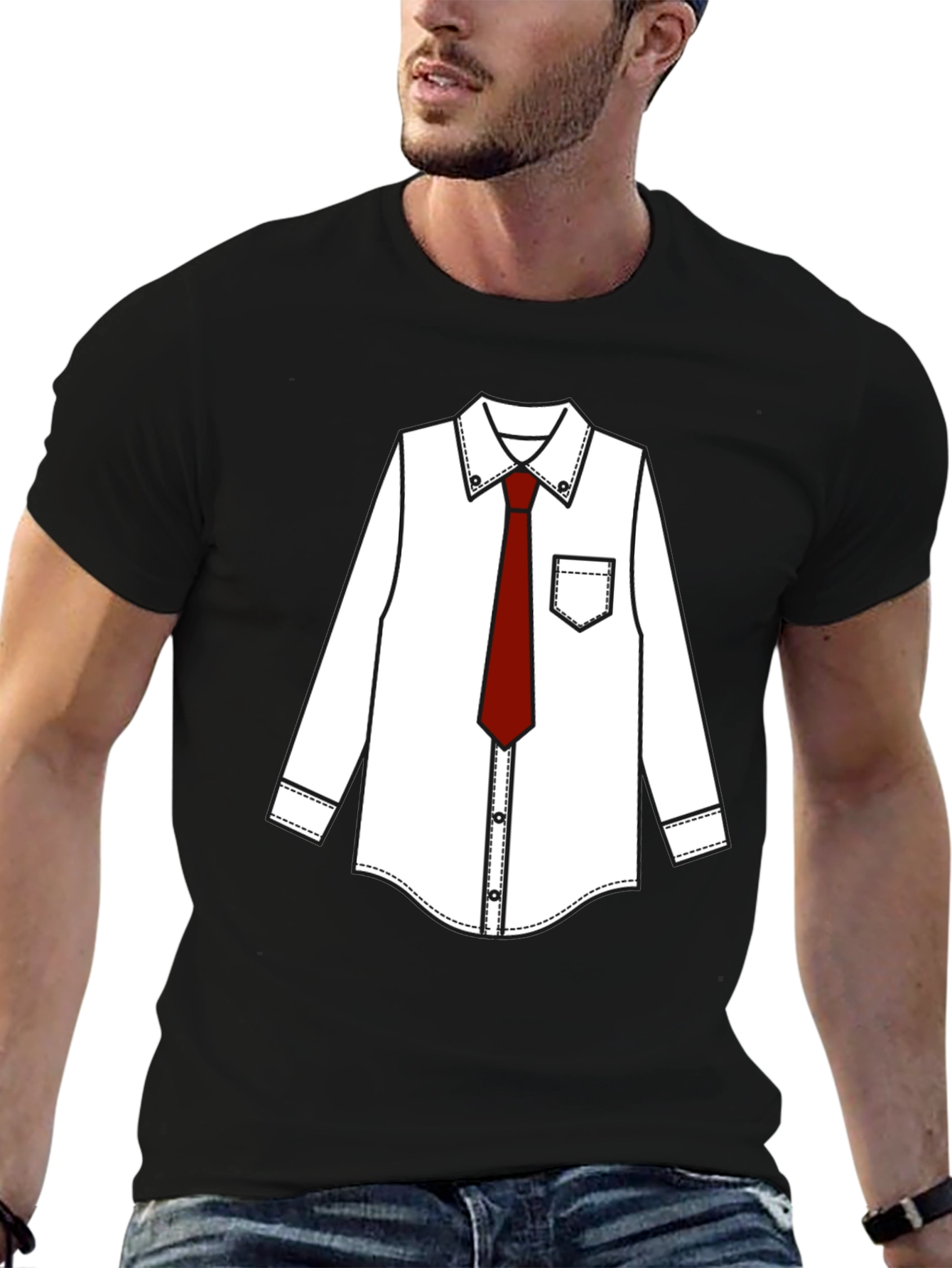 Black T-Shirt with Dress Shirt Print